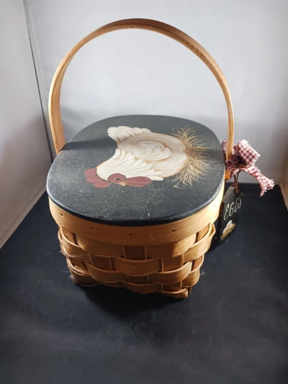 Vintage Hand Painted Small Basket Hen Country Decor